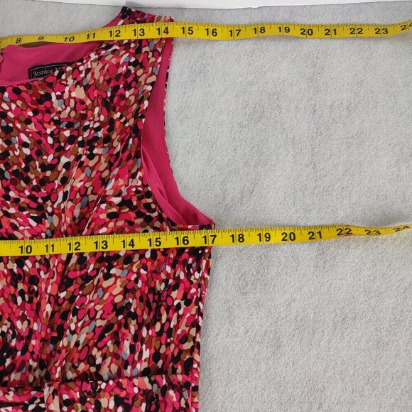 Jessica Howard Size 14 Pink White Black Print Midi Dress Sleeveless Ruched Waist - Picture 9 of 11